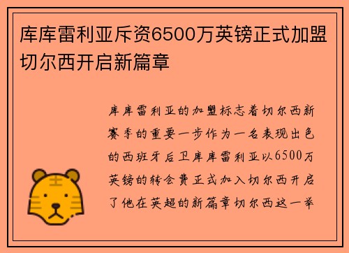 库库雷利亚斥资6500万英镑正式加盟切尔西开启新篇章 库库雷利亚斥资6500万英镑正式加盟切尔西开启新篇章